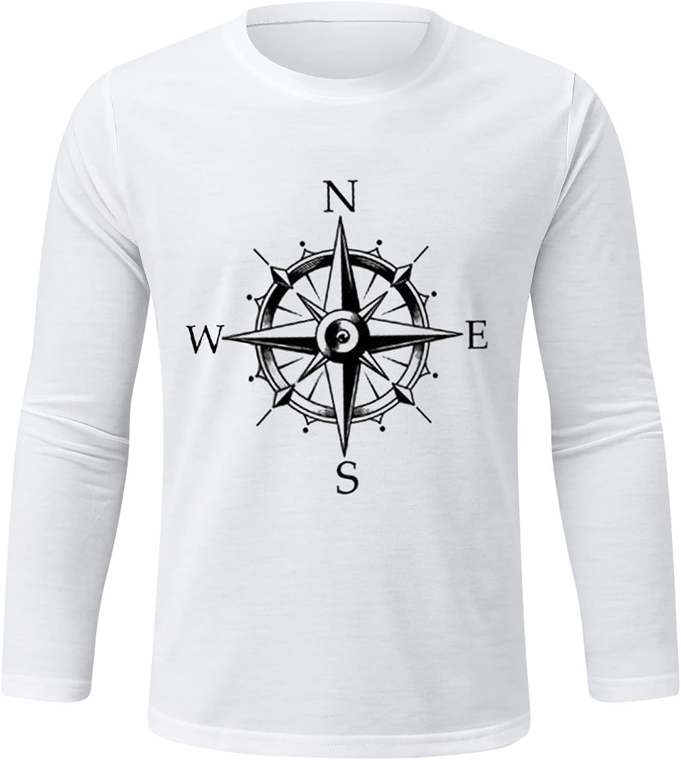 Mens Nautical Compass T-Shirt Casual Long Sleeve Graphic Print